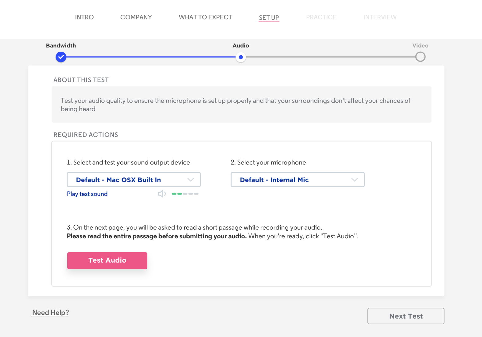 Testing your system before beginning your digital interview Pymetrics
